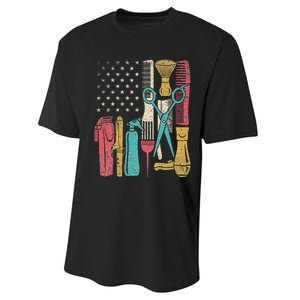 Hairstylist Tools Usa Flag Haircutter Barber Hairdresser Performance Sprint T-Shirt