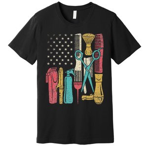 Hairstylist Tools Usa Flag Haircutter Barber Hairdresser Premium T-Shirt