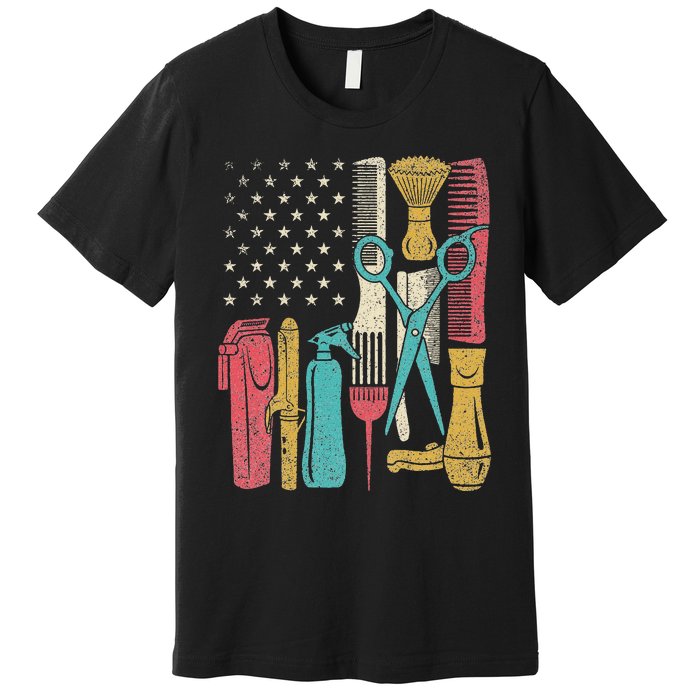 Hairstylist Tools Usa Flag Haircutter Barber Hairdresser Premium T-Shirt