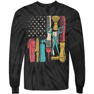 Hairstylist Tools Usa Flag Haircutter Barber Hairdresser Tie-Dye Long Sleeve Shirt