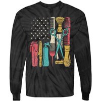 Hairstylist Tools Usa Flag Haircutter Barber Hairdresser Tie-Dye Long Sleeve Shirt