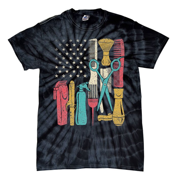 Hairstylist Tools Usa Flag Haircutter Barber Hairdresser Tie-Dye T-Shirt