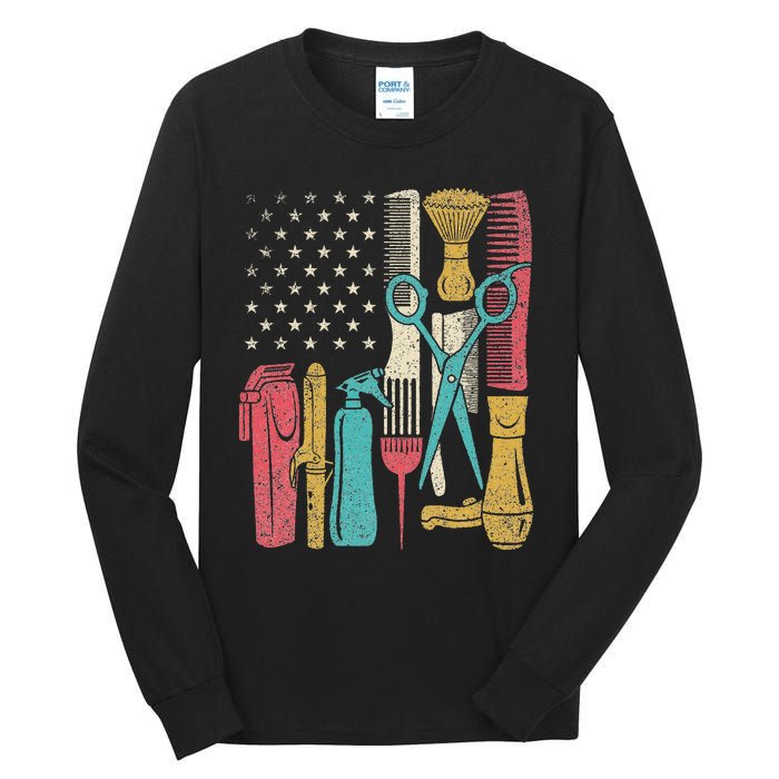 Hairstylist Tools Usa Flag Haircutter Barber Hairdresser Tall Long Sleeve T-Shirt