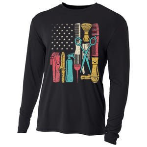 Hairstylist Tools Usa Flag Haircutter Barber Hairdresser Cooling Performance Long Sleeve Crew