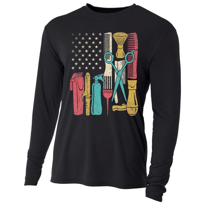 Hairstylist Tools Usa Flag Haircutter Barber Hairdresser Cooling Performance Long Sleeve Crew