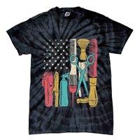 Hairstylist Tools Usa Flag Haircutter Barber Hairdresser Tie-Dye T-Shirt