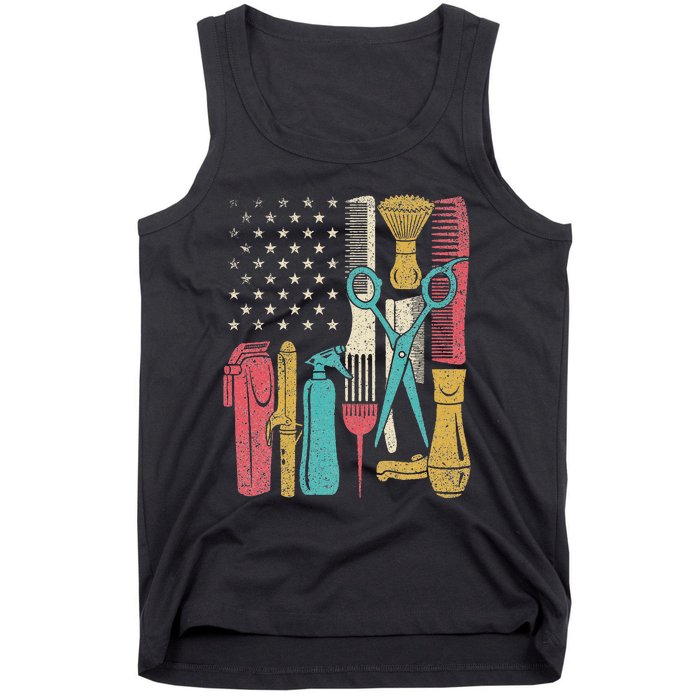 Hairstylist Tools Usa Flag Haircutter Barber Hairdresser Tank Top