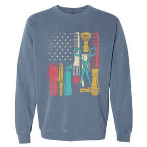 Hairstylist Tools Usa Flag Haircutter Barber Hairdresser Garment-Dyed Sweatshirt