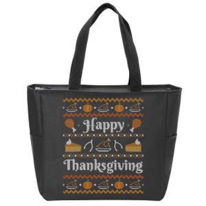 Happy Thanksgiving Ugly Sweater Style Happy Holiday Funny Zip Tote Bag