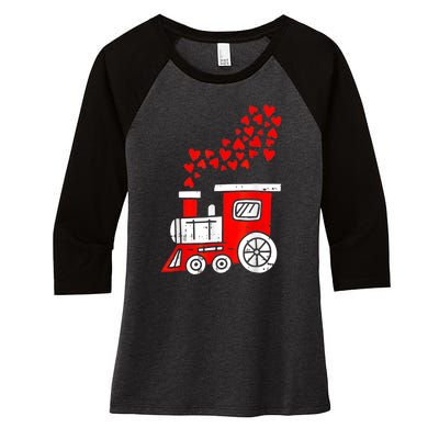 Heart Train Valentines Day Cool Railroad Love Women's Tri-Blend 3/4-Sleeve Raglan Shirt