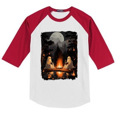 Halloween Teachers Vintage Ghost Book Reading Camping Gothic Gift Kids Colorblock Raglan Jersey