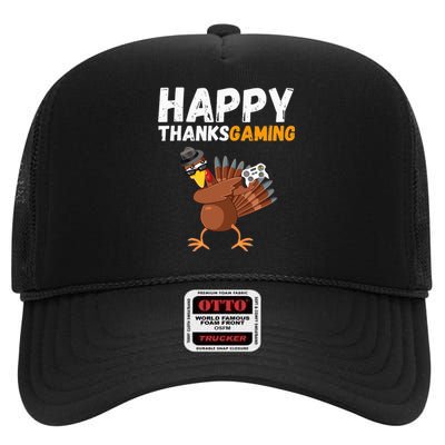 Happy Thanksgiving Video Game Dabbing Turkey Pilgrim High Crown Mesh Back Trucker Hat