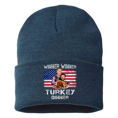 Humor Trump Vance Winner Winner Turkey Dinner Thanksgiving Sustainable Knit Beanie