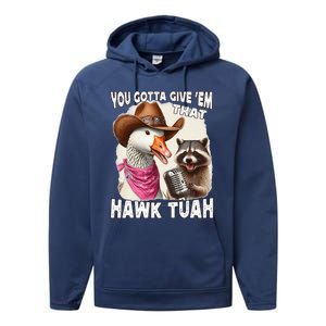 Hawk Tuah Viral Humor Meme Video Girl 24 Goose Tua Performance Fleece Hoodie