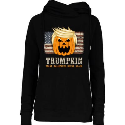 Halloween Trumpkin Vintage Us Flag Funny Womens Funnel Neck Pullover Hood