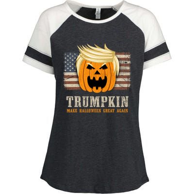 Halloween Trumpkin Vintage Us Flag Funny Enza Ladies Jersey Colorblock Tee