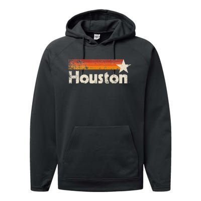 Houston Texas Vintage Houston Stripes Strong Old 70s 80s 90s Performance Fleece Hoodie