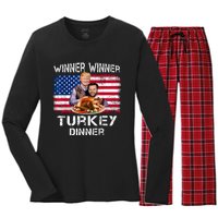 Humor Trump Vance Winner Winner Turkey Dinner Thanksgiving Women's Long Sleeve Flannel Pajama Set 