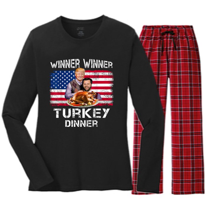 Humor Trump Vance Winner Winner Turkey Dinner Thanksgiving Women's Long Sleeve Flannel Pajama Set 