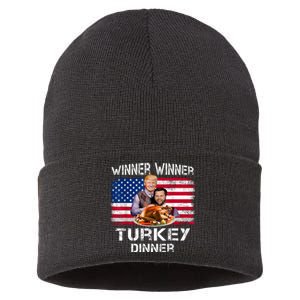 Humor Trump Vance Winner Winner Turkey Dinner Thanksgiving Sustainable Knit Beanie