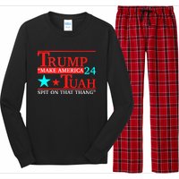 Hawk Tuah Viral Humor Meme Video Girl 24 Trump Tua Long Sleeve Pajama Set