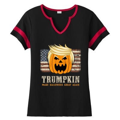 Halloween Trumpkin Vintage Us Flag Ladies Halftime Notch Neck Tee