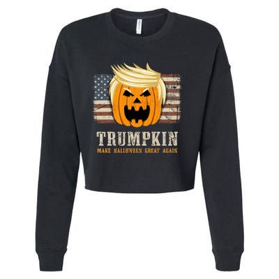 Halloween Trumpkin Vintage Us Flag Cropped Pullover Crew