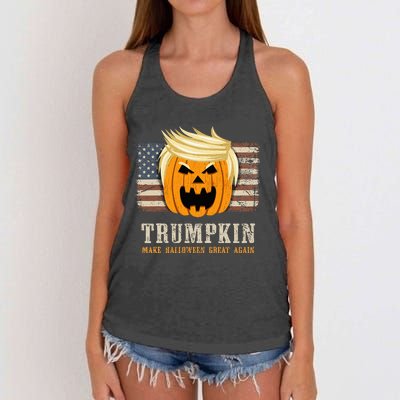 Halloween Trumpkin Vintage US Flag Funny Women's Knotted Racerback Tank