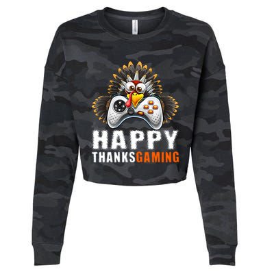 Happy Thanksgiving Video Game Controller Turkey Face Gift Cropped Pullover Crew