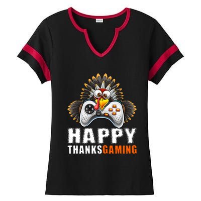 Happy Thanksgiving Video Game Controller Turkey Face Gift Ladies Halftime Notch Neck Tee