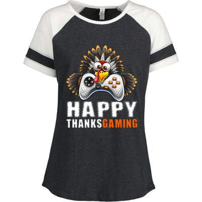 Happy Thanksgiving Video Game Controller Turkey Face Gift Enza Ladies Jersey Colorblock Tee