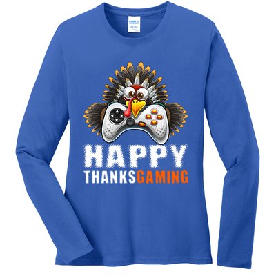 Happy Thanksgiving Video Game Controller Turkey Face Gift Ladies Long Sleeve Shirt