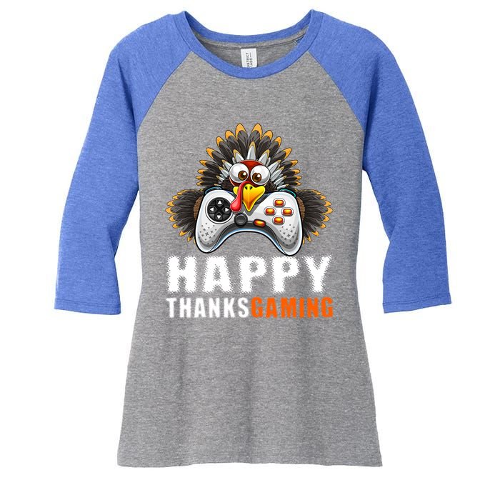 Happy Thanksgiving Video Game Controller Turkey Face Gift Women's Tri-Blend 3/4-Sleeve Raglan Shirt