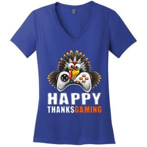 Happy Thanksgiving Video Game Controller Turkey Face Gift Women's V-Neck T-Shirt