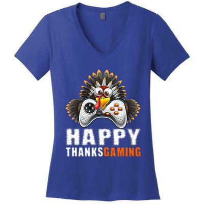 Happy Thanksgiving Video Game Controller Turkey Face Gift Women's V-Neck T-Shirt