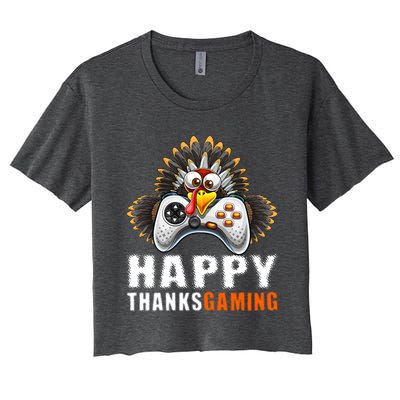 Happy Thanksgiving Video Game Controller Turkey Face Gift Women's Crop Top Tee