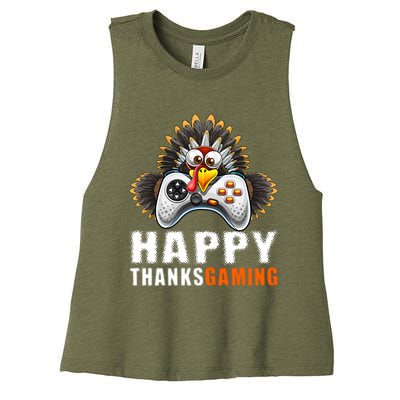 Happy Thanksgiving Video Game Controller Turkey Face Gift Women's Racerback Cropped Tank