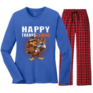 Happy Thanksgiving Video Game Dabbing Turkey Pilgrim Great Gift Women's Long Sleeve Flannel Pajama Set 