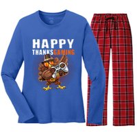 Happy Thanksgiving Video Game Dabbing Turkey Pilgrim Great Gift Women's Long Sleeve Flannel Pajama Set 