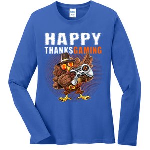 Happy Thanksgiving Video Game Dabbing Turkey Pilgrim Great Gift Ladies Long Sleeve Shirt