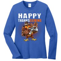 Happy Thanksgiving Video Game Dabbing Turkey Pilgrim Great Gift Ladies Long Sleeve Shirt