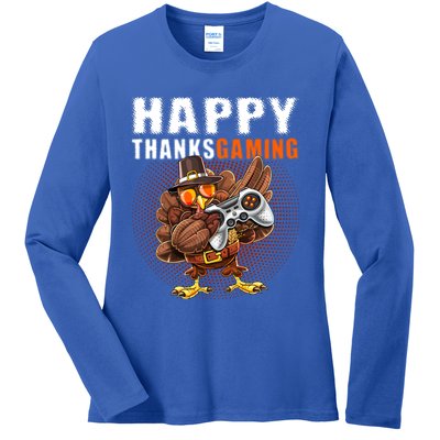 Happy Thanksgiving Video Game Dabbing Turkey Pilgrim Great Gift Ladies Long Sleeve Shirt