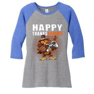 Happy Thanksgiving Video Game Dabbing Turkey Pilgrim Great Gift Women's Tri-Blend 3/4-Sleeve Raglan Shirt