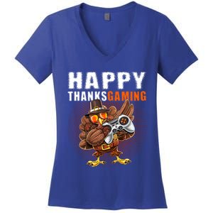 Happy Thanksgiving Video Game Dabbing Turkey Pilgrim Great Gift Women's V-Neck T-Shirt