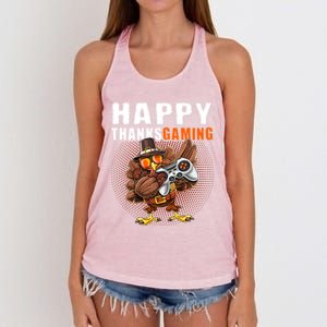 Happy Thanksgiving Video Game Dabbing Turkey Pilgrim Great Gift Women's Knotted Racerback Tank