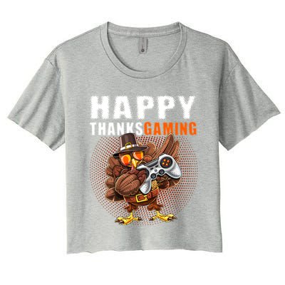 Happy Thanksgiving Video Game Dabbing Turkey Pilgrim Great Gift Women's Crop Top Tee