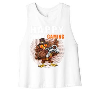 Happy Thanksgiving Video Game Dabbing Turkey Pilgrim Great Gift Women's Racerback Cropped Tank