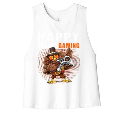 Happy Thanksgiving Video Game Dabbing Turkey Pilgrim Great Gift Women's Racerback Cropped Tank