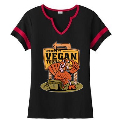 Headed To Vegan Town Chicken Ladies Halftime Notch Neck Tee