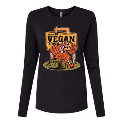 Headed To Vegan Town Chicken Womens Cotton Relaxed Long Sleeve T-Shirt